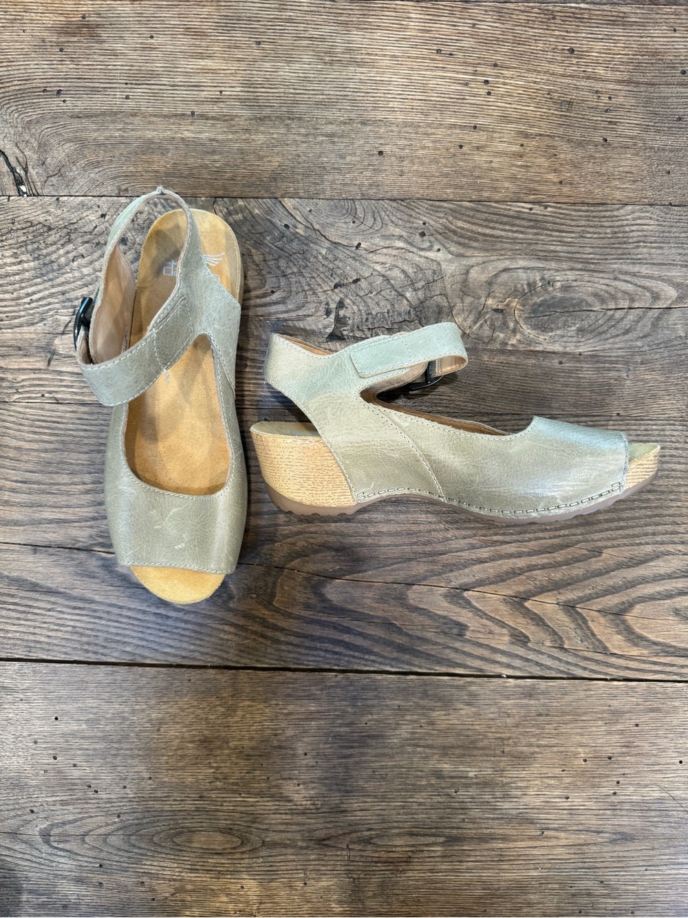 Dansko Tiana Sage Gray Open-Toe Wedge Sandals